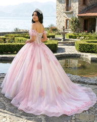 Ball-Gown Pink Off-the-Shoulder Quinceanera Dresses