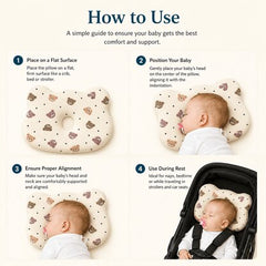 Baby Resting Comfortably on Happy Matty Bear Print Cloud Head Pillow