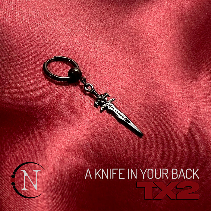 Black ~ A Knife In Your Back Single Earring by TX2 ~ Limited Edition