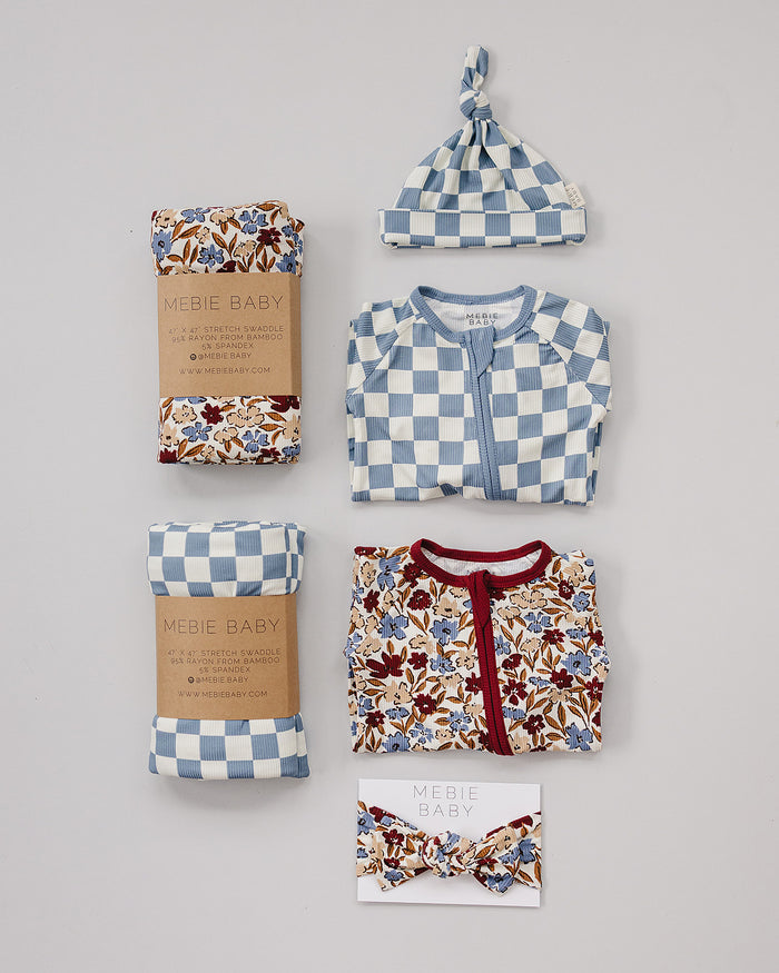 Blue Checkered Bamboo Newborn Knot Hat