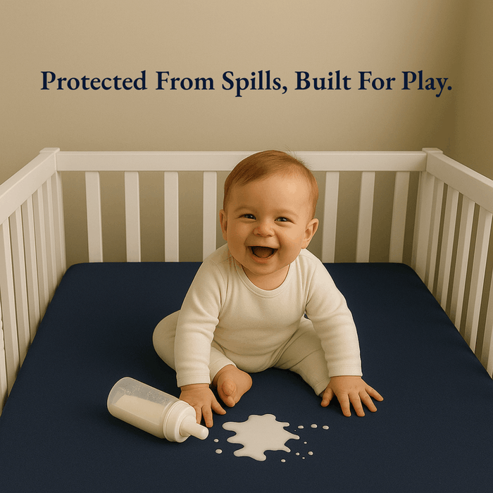Blue Waterproof  Crib Mattress Protector Sheet