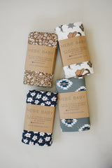 Brown Floral Ribbed Bamboo Stretch Swaddle