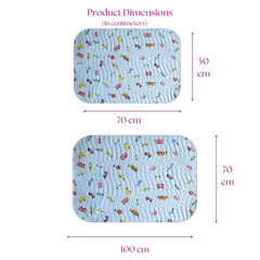 Size chart — Medium 50x70 cm and Large 70x100 cm baby dry sheet