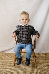 Dark Plaid Hooded Button Up Shirt