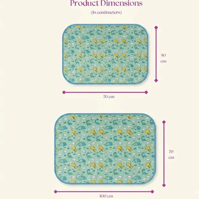 Size chart — Medium 50x70 cm and Large 70x100 cm baby dry sheet