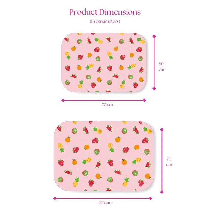 Size chart — Medium 50x70 cm and Large 70x100 cm baby dry sheet