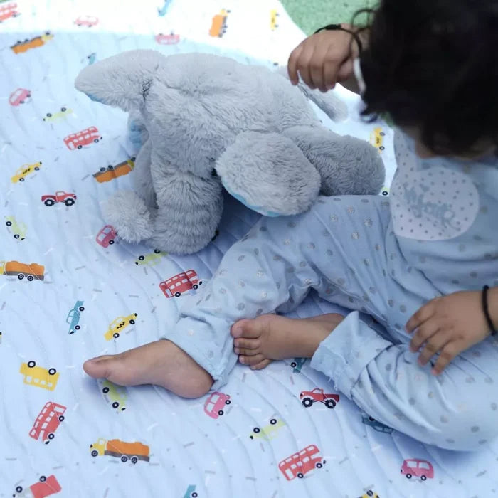 Baby Playing on Happy Matty Soft Absorbent Baby Car Print  Play Mat