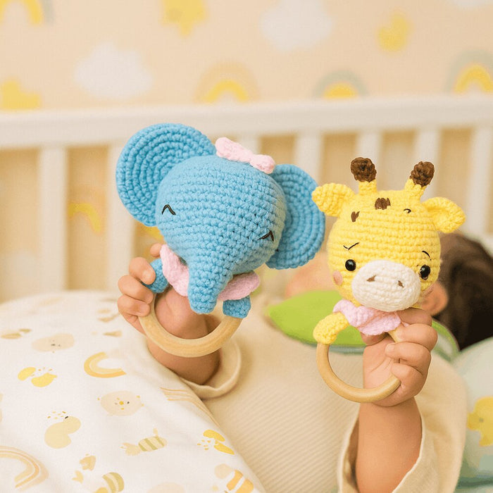 Baby-Safe Handmade Giraffe Crochet Rattle Toy by Happy Matty