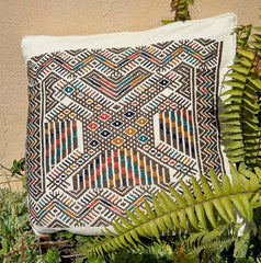 Handwoven Cushion Cover - White with Colorful Mayan Artistry