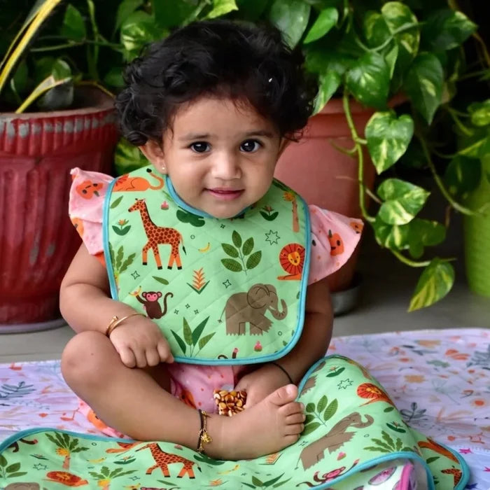 Happy Matty Large Waterproof Jungle Print Baby Bib and Burp Sheet