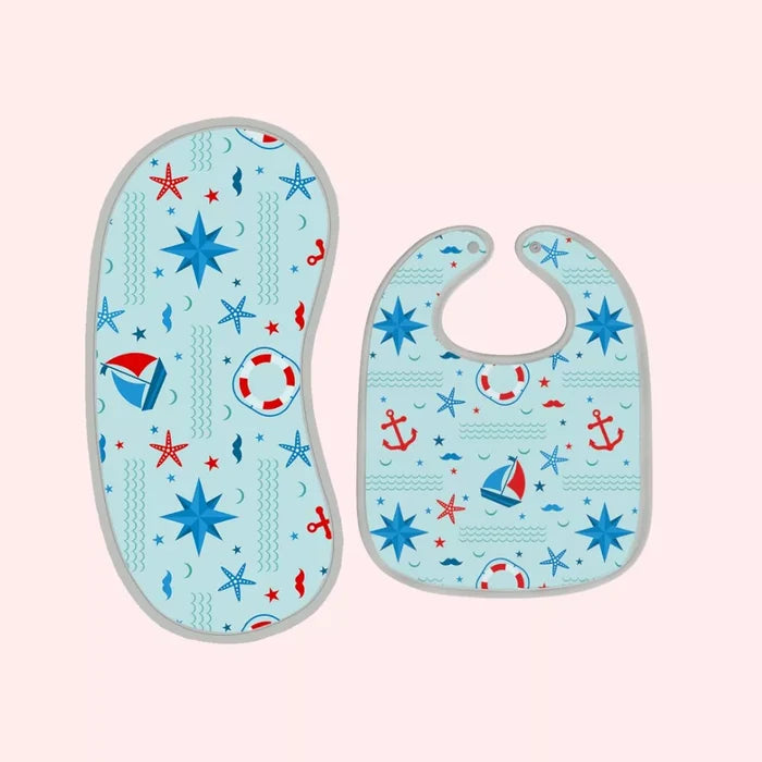 Happy Matty Nautical Print Bib & Burp Sheet Large