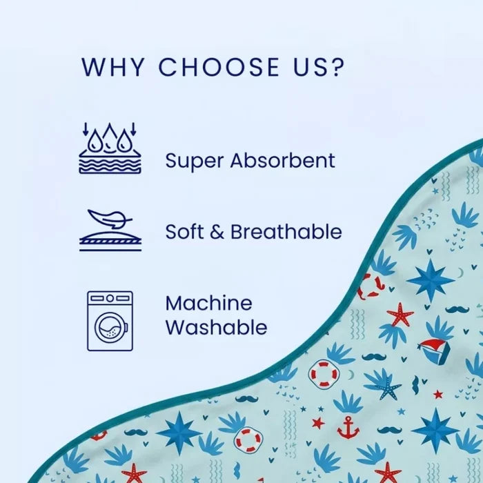 Happy Matty Nautical Print Burp Sheet – Soft, Lightweight, Leak-Proof and Machine Washable