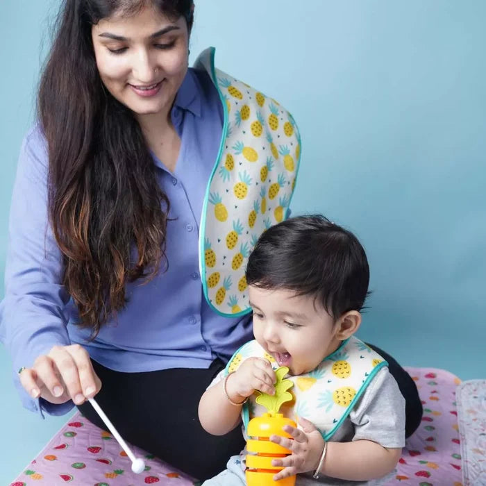 Happy Matty Large Waterproof Pineapple Print Baby Bib and Burp Sheet