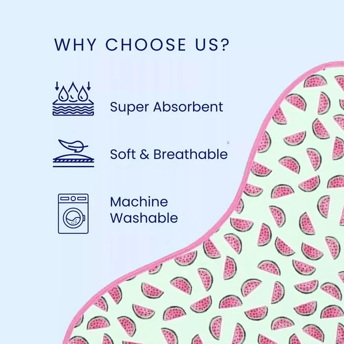 Happy Matty Watermelon Print Bib and Burp Sheet – Soft, Lightweight, Leak-Proof and Machine Washable