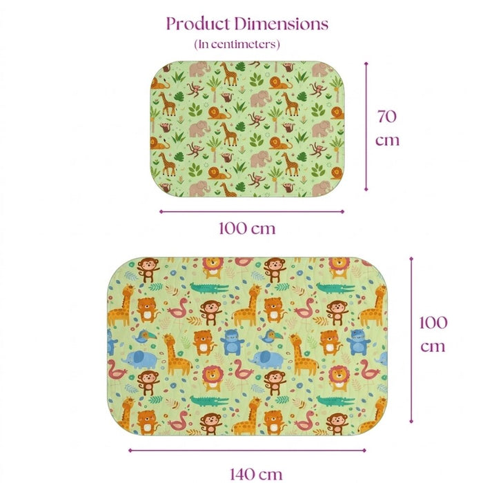 Size chart — Medium 70x100 cm and Large 100x140 cm baby crib sheet