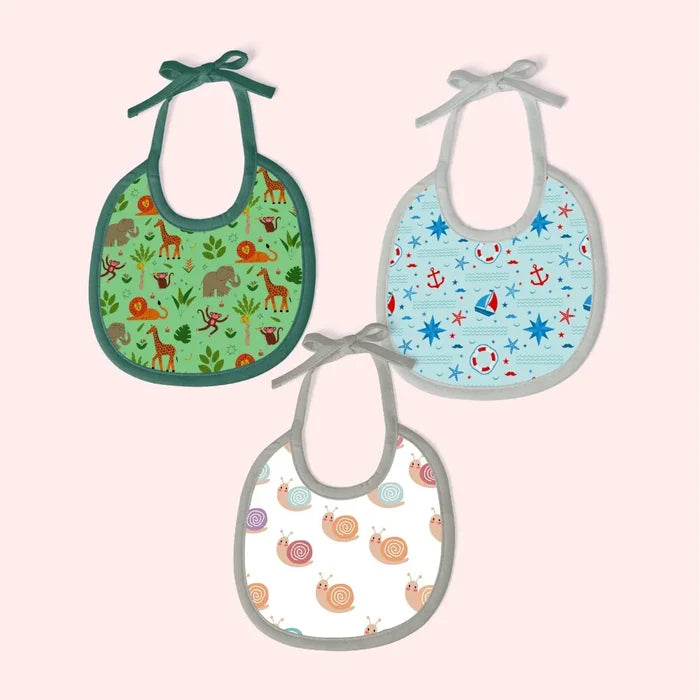 Jungle Print, Nautical Print & Pineapple Prints Bibs Medium (Pack of 3)