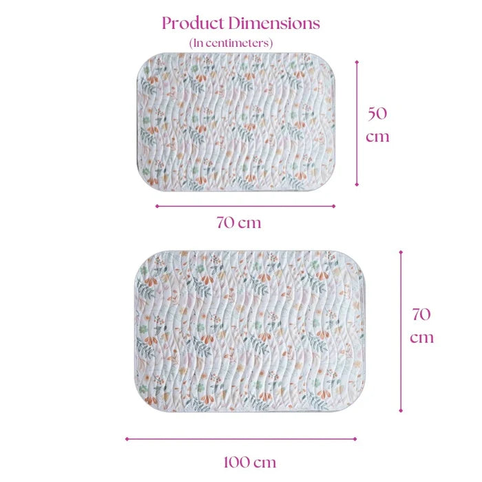 Size chart — Medium 50x70 cm and Large 70x100 cm baby dry sheet