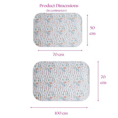 Size chart — Medium 50x70 cm and Large 70x100 cm baby dry sheet