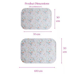 Size chart — Medium 50x70 cm and Large 70x100 cm baby dry sheet