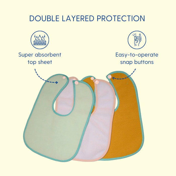 Light Green + Violet + Beige - Absorbent Bibs Large (Pack of 3)