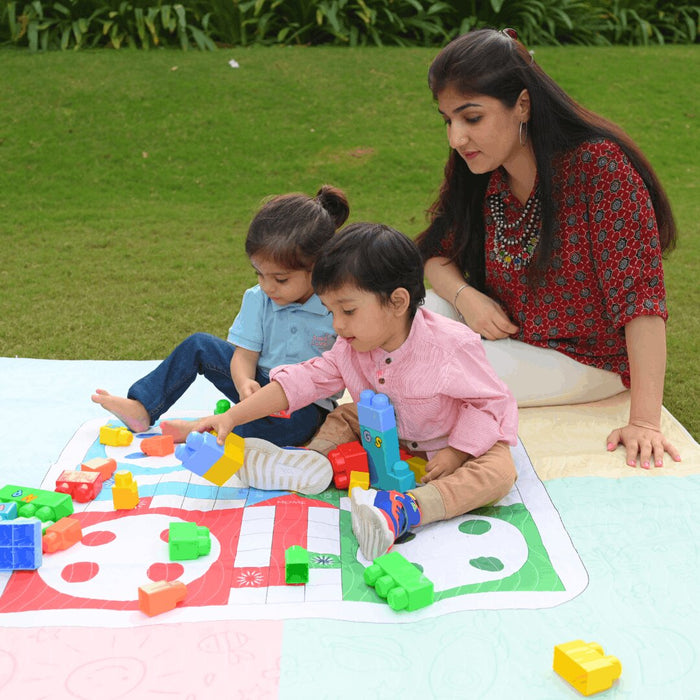 Mother & Son Playing on Ludo Picnic Mat