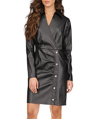 Michael Michael Kors Women's Surplice-Neck Faux-Leather Dress - Black