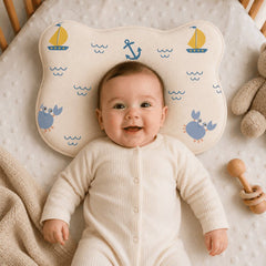 Baby Sleeping on Happy Matty Nautical Print Cloud Head Pillow