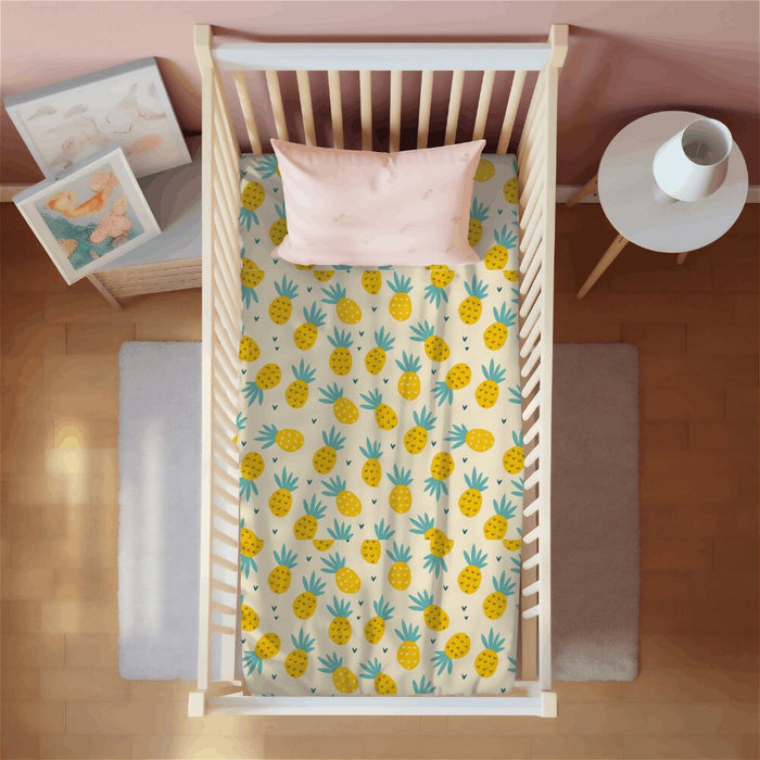 Baby Sleeping on Happy Matty Pineapple Print Crib Sheet