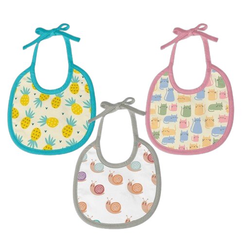Pineapple, Snail & Cat Print Baby Bibs Medium (Pack of 3)