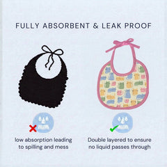Double-layered, leak-proof design of a cat print baby bib