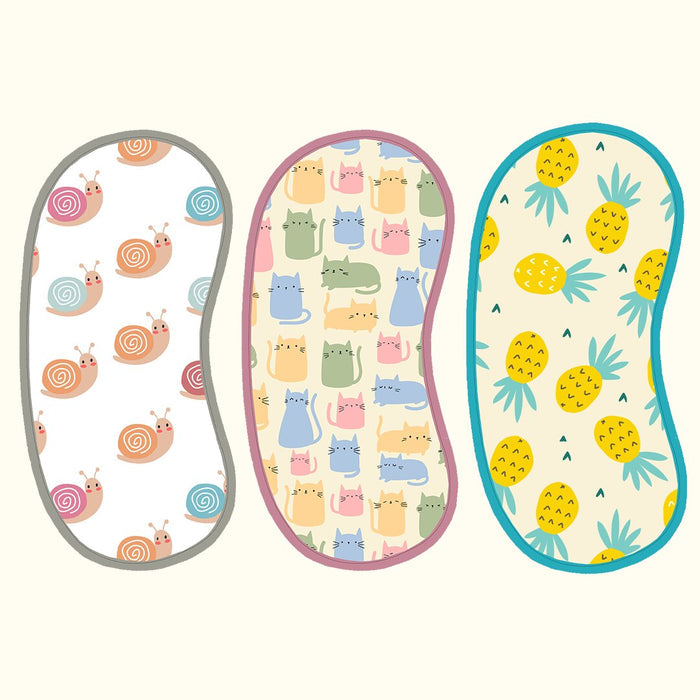 Pineapple, Snail & Cat Print Baby Burp Sheet Large (Pack of 3)
