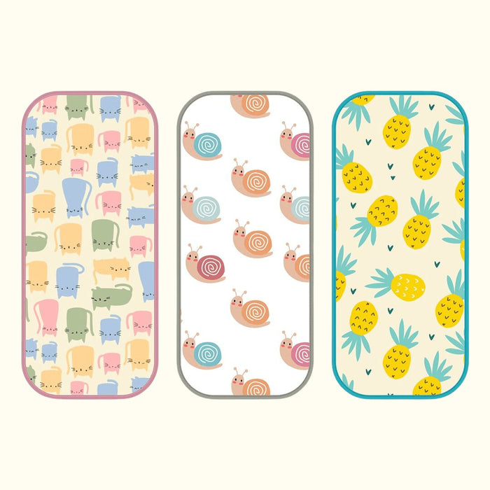 Pineapple, Snail & Cat Print Baby Burp Sheet Medium (Pack of 3)