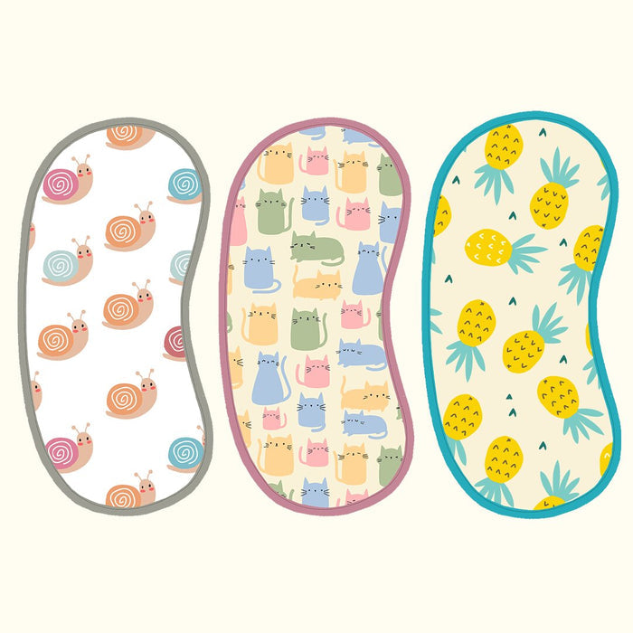 Pineapple, Snail & Cat Print Baby Burp Sheet Medium (Pack of 3)