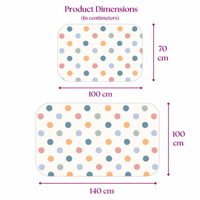 Size chart — Medium 70x100 cm and Large 100x140 cm baby crib sheet