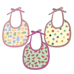 Polka Dot, Watermelon & Cat Print Baby Bibs Medium (Pack of 3)