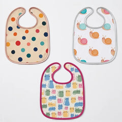 Polka dots, Snail & Cat Print Baby Bibs Large (Pack of 3)