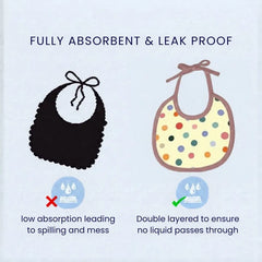 Double-layered, leak-proof design of a polka-dot baby bib