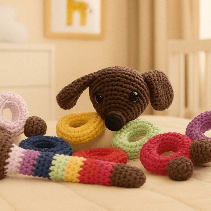 Handcrafted Rainbow Stackable Dog Toy Made with Soft Cotton Yarn