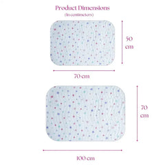 Size chart — Medium 50x70 cm and Large 70x100 cm baby dry sheet