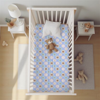 Baby Sleeping on Happy Matty Teddy Print Crib Sheet
