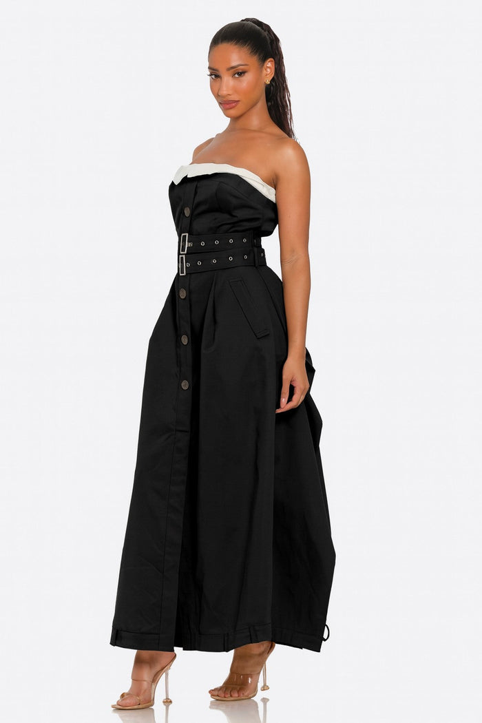 The Mount Carmel Double-Belted Belted Trench Maxi Dress