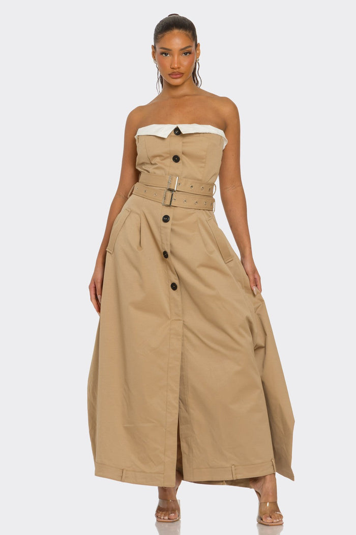 The Mount Carmel Double-Belted Belted Trench Maxi Dress