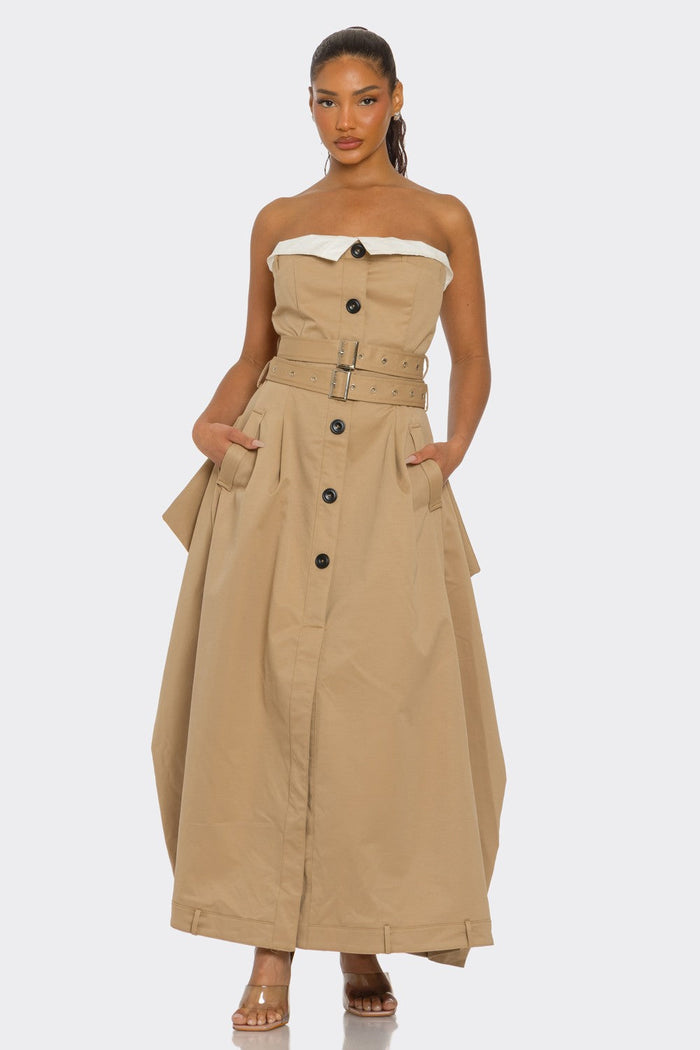 The Mount Carmel Double-Belted Belted Trench Maxi Dress