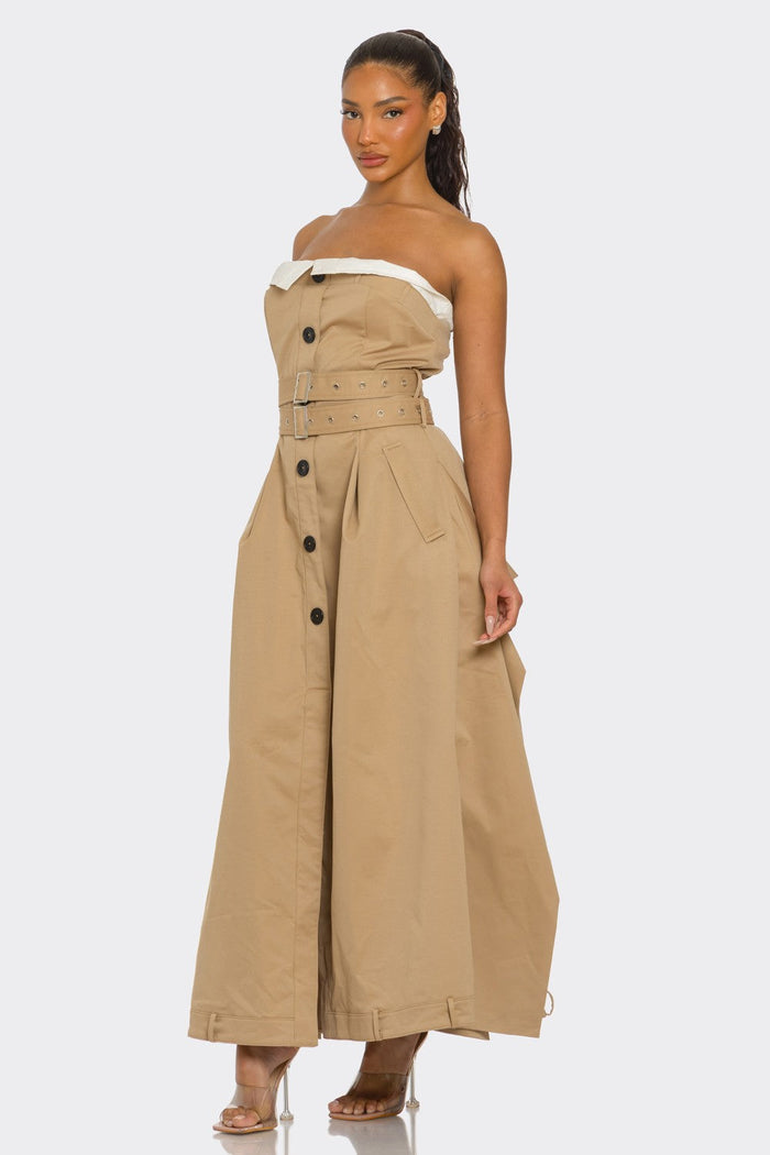 The Mount Carmel Double-Belted Belted Trench Maxi Dress
