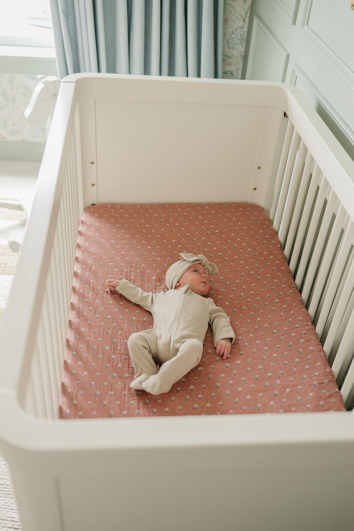 Vintage Pink Floral Muslin Crib Sheet