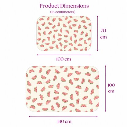 Size chart — Medium 70x100 cm and Large 100x140 cm baby crib sheet