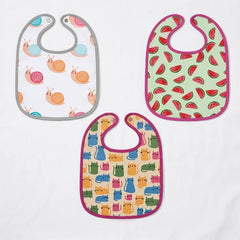 Watermelon, Snail & Cat Print Baby Bibs Large (Pack of 3)
