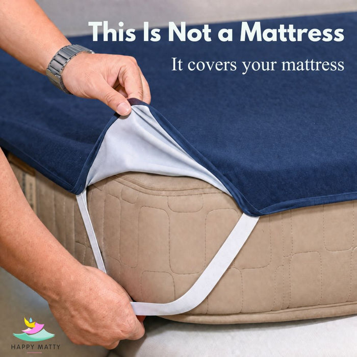 Happy Matty Navy Blue Elastic Waterproof Terry Cotton Mattress Protector