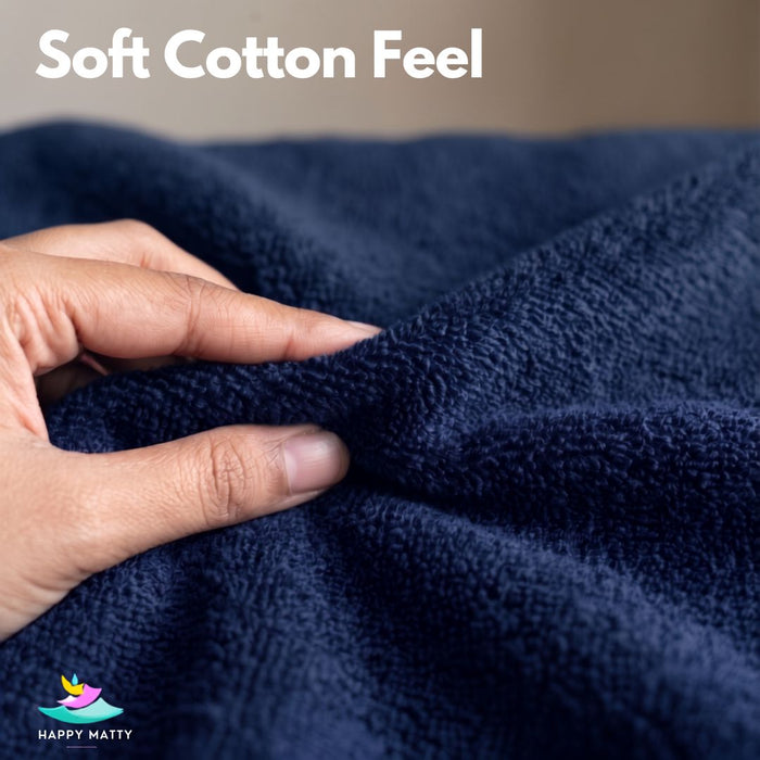 Soft terry cotton fabric on Happy Matty Navy Blue Elastic Waterproof Mattress Protector