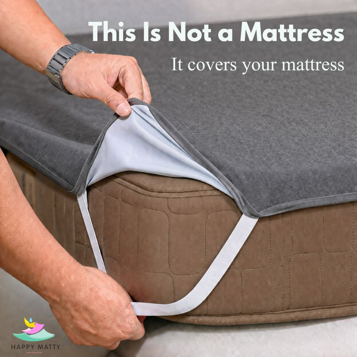 Happy Matty Grey Elastic Waterproof Terry Cotton Mattress Protector